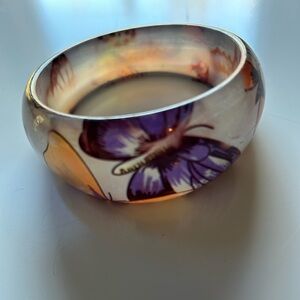Vintage Lucite Boho Butterfly Bangle Bracelet